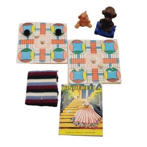 Vintage 70s Dollhouse Nursey Room Toys Books Games Lot Cinderella
